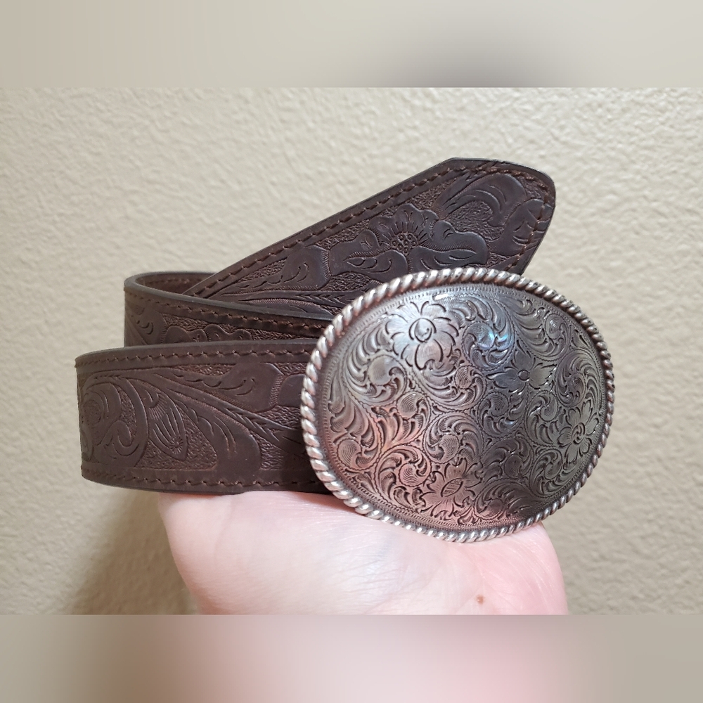 Nocona Genuine Leather Tooled Embossed Floral Belt N1011644-46 See Description